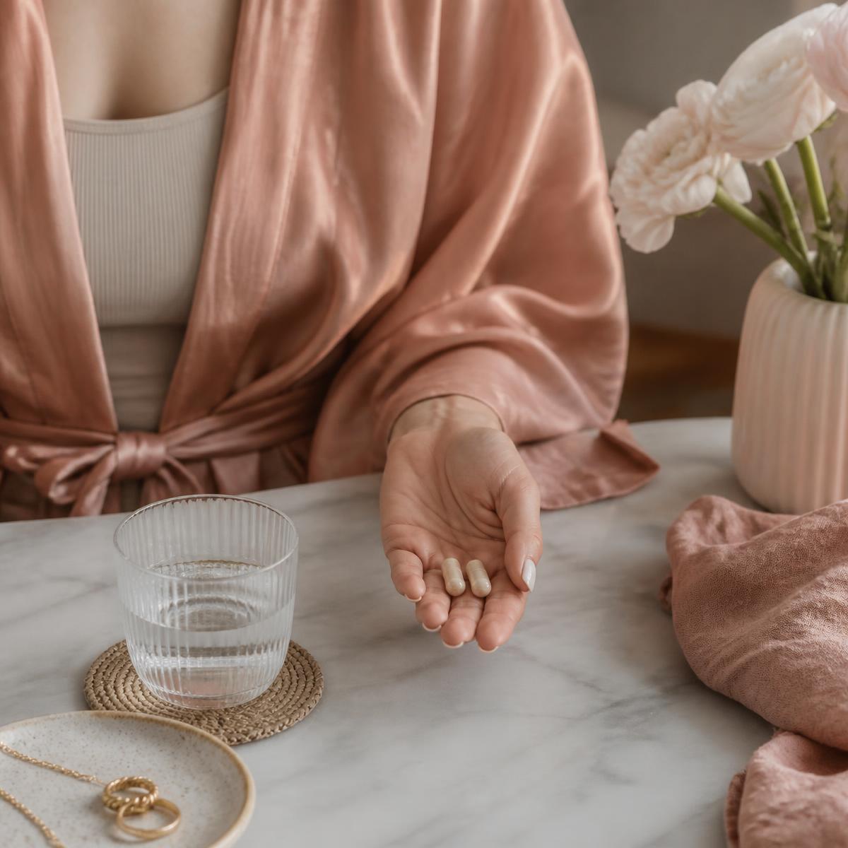 Calm morning ritual with Venus Women capsules and a glass of water